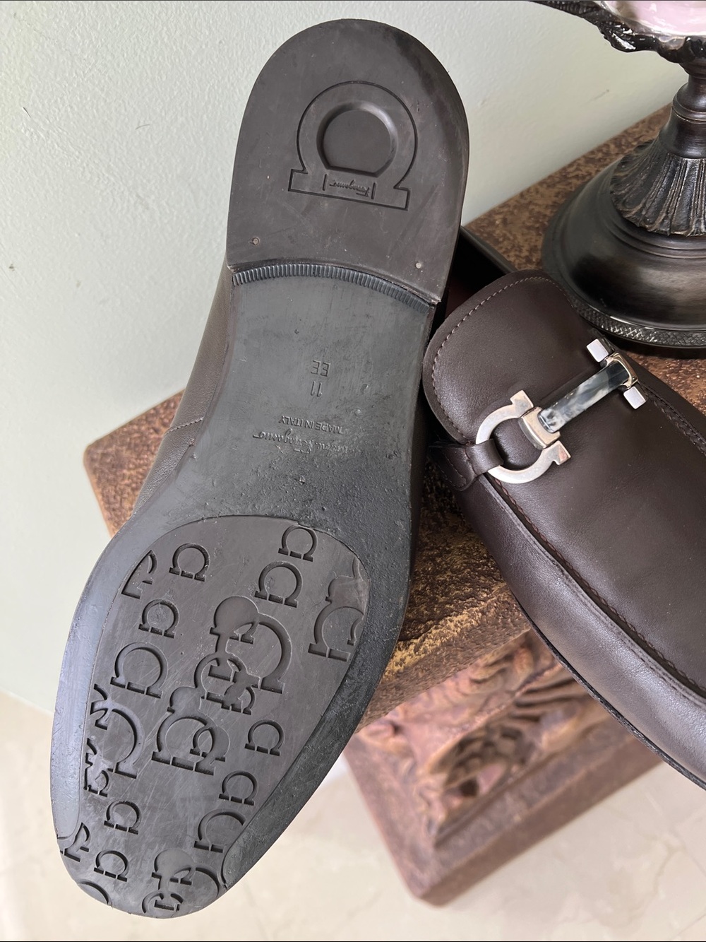 Salvatore Ferragamo Dark Brown Leather Bit Slip-On Loafers - Picture 7 of 9